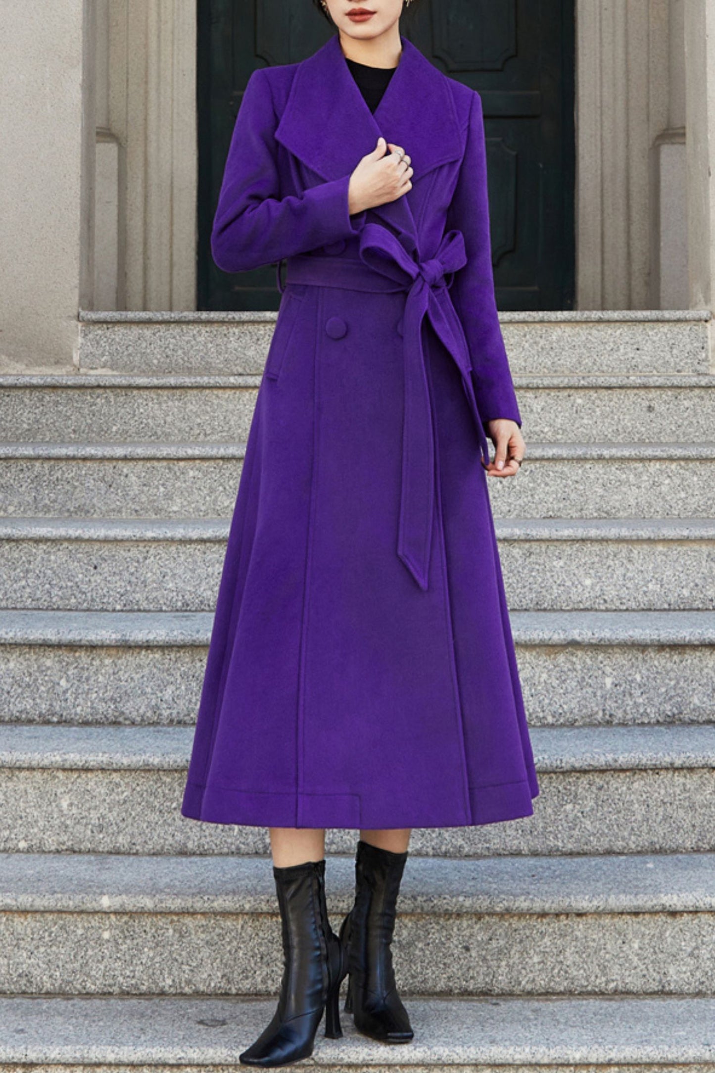 Women's Autumn and winter purple wool coat C4278