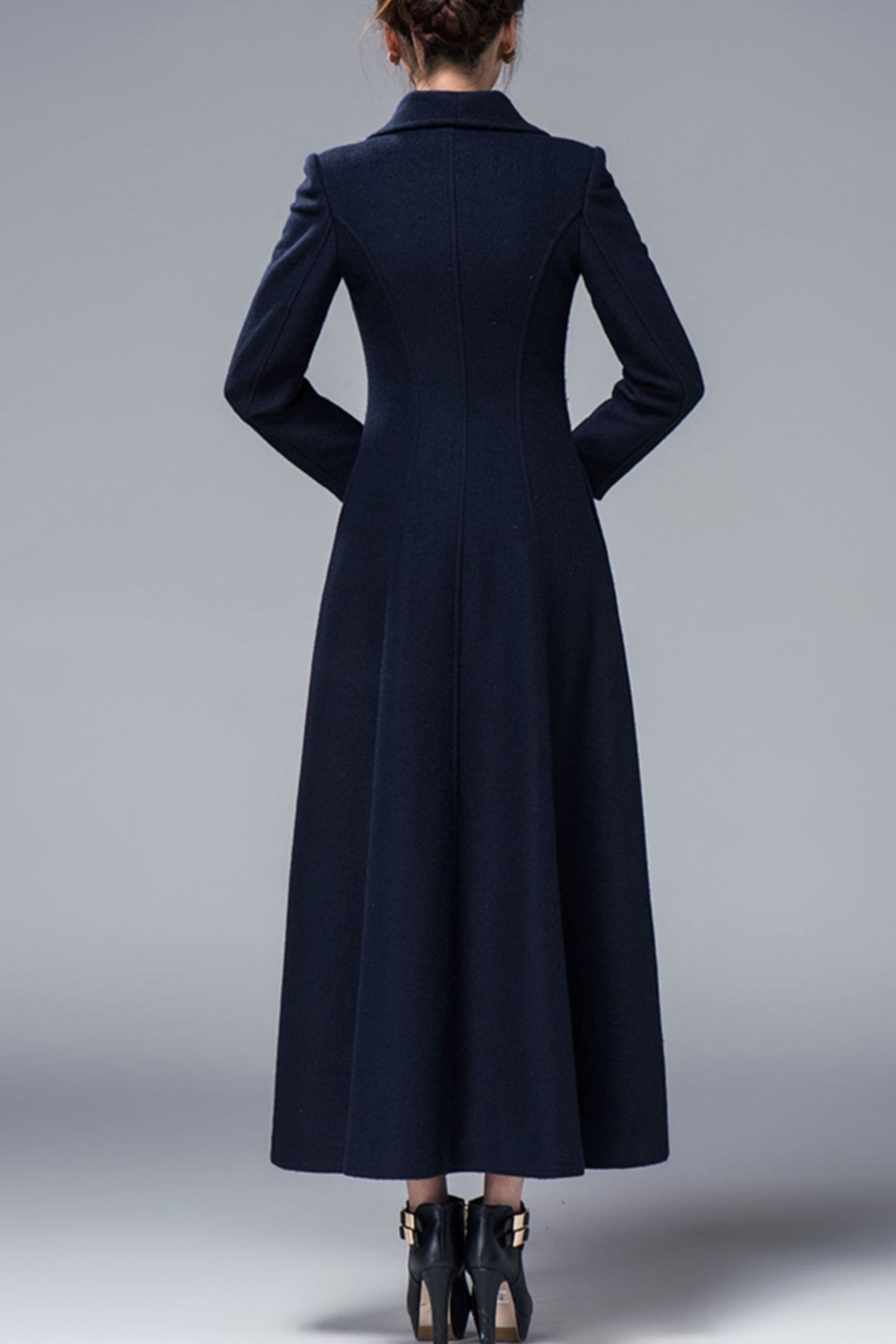 Women's Autumn and winter navy blue wool coat C4219