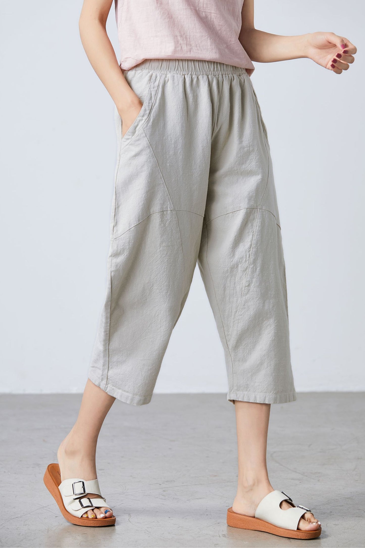 Casual linen cropped pants C1683