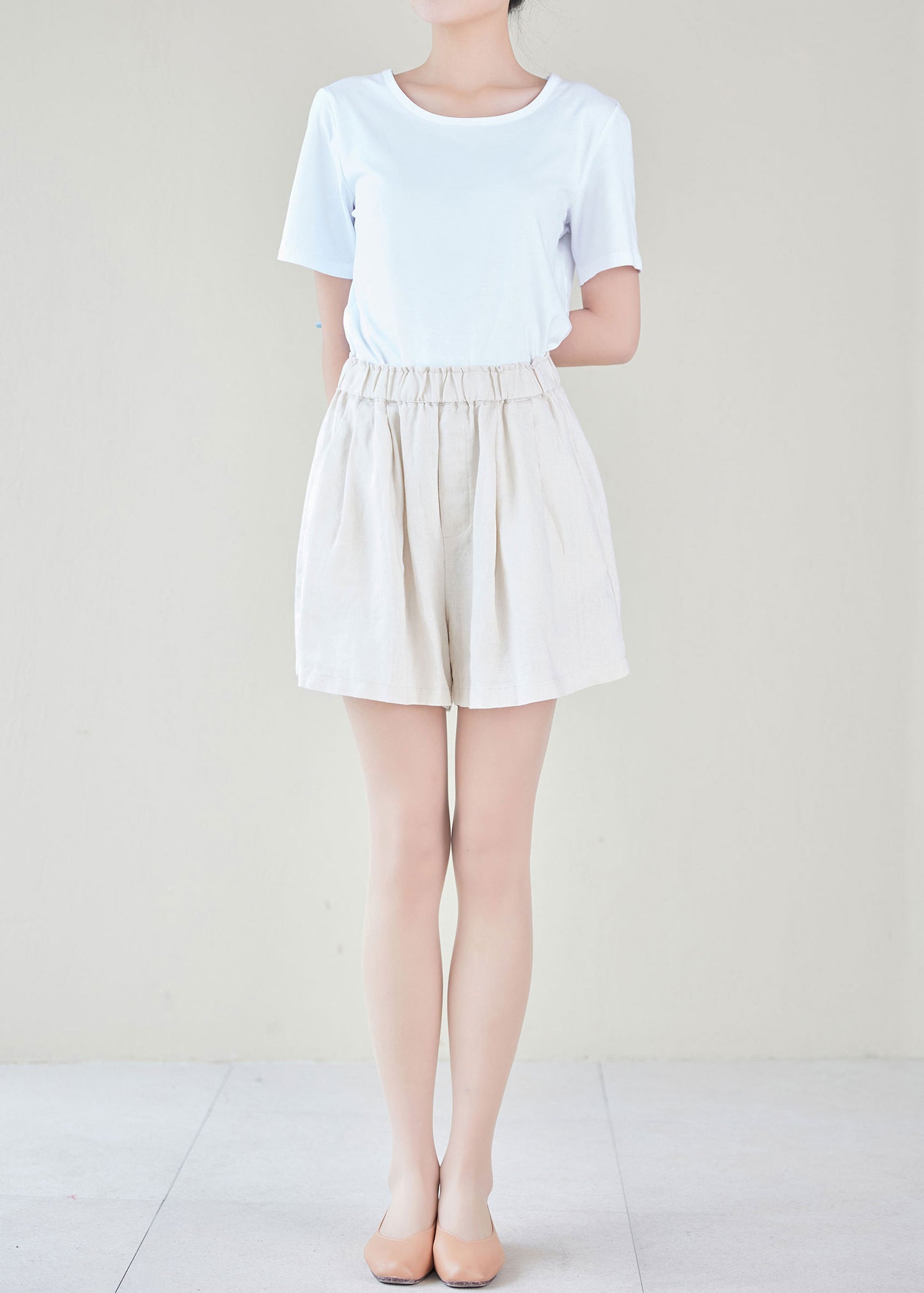 Natural High Waist Linen Shorts C2154