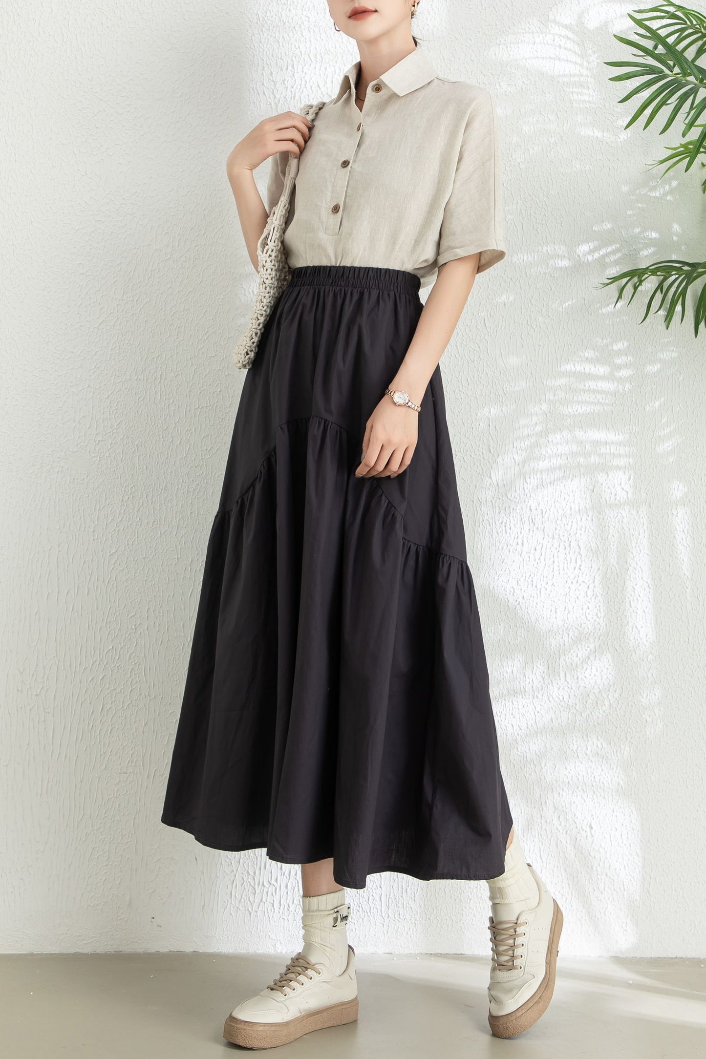 Summer Midi Black Swing Skirt C3296