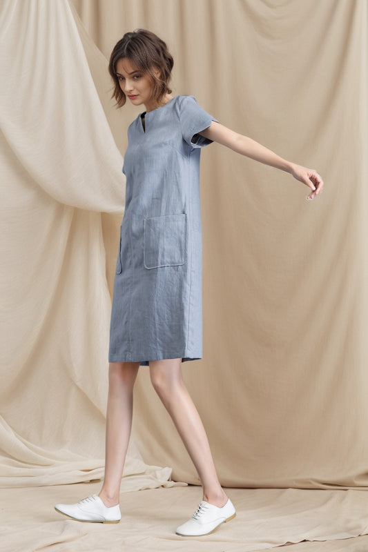 Shift summer Linen simple dress women C4802