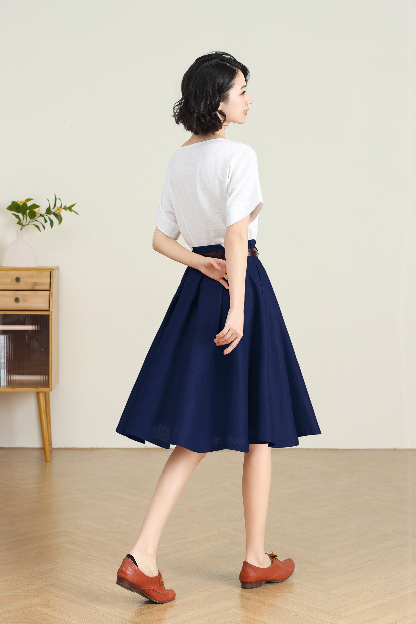 Navy blue Linen Skirt for Women C5403