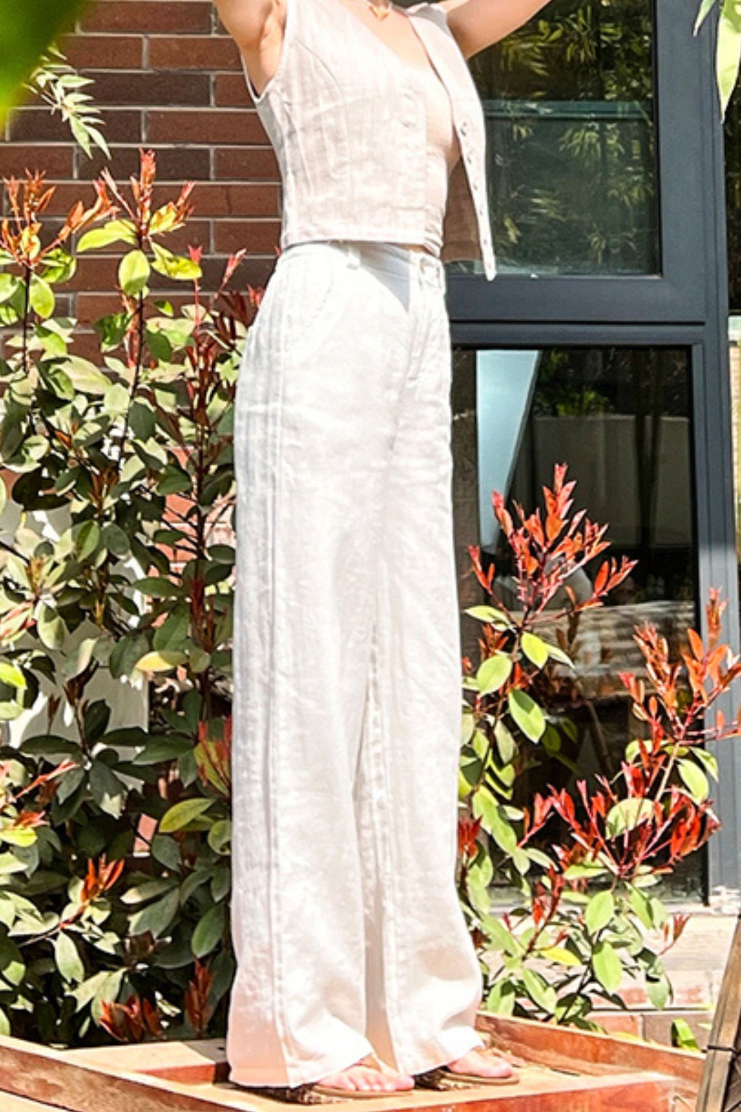 casual linen wide-leg pants L0614