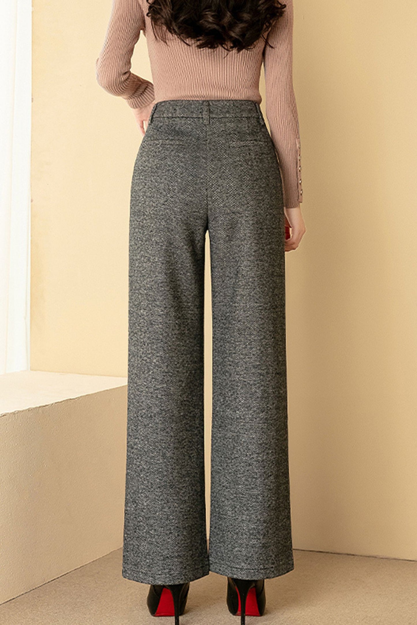 Wide leg winter long wool pants c5074