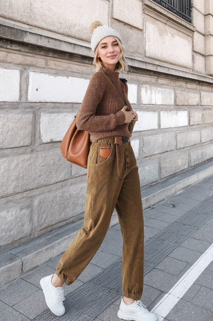 Long casual corduroy pants for women C4347
