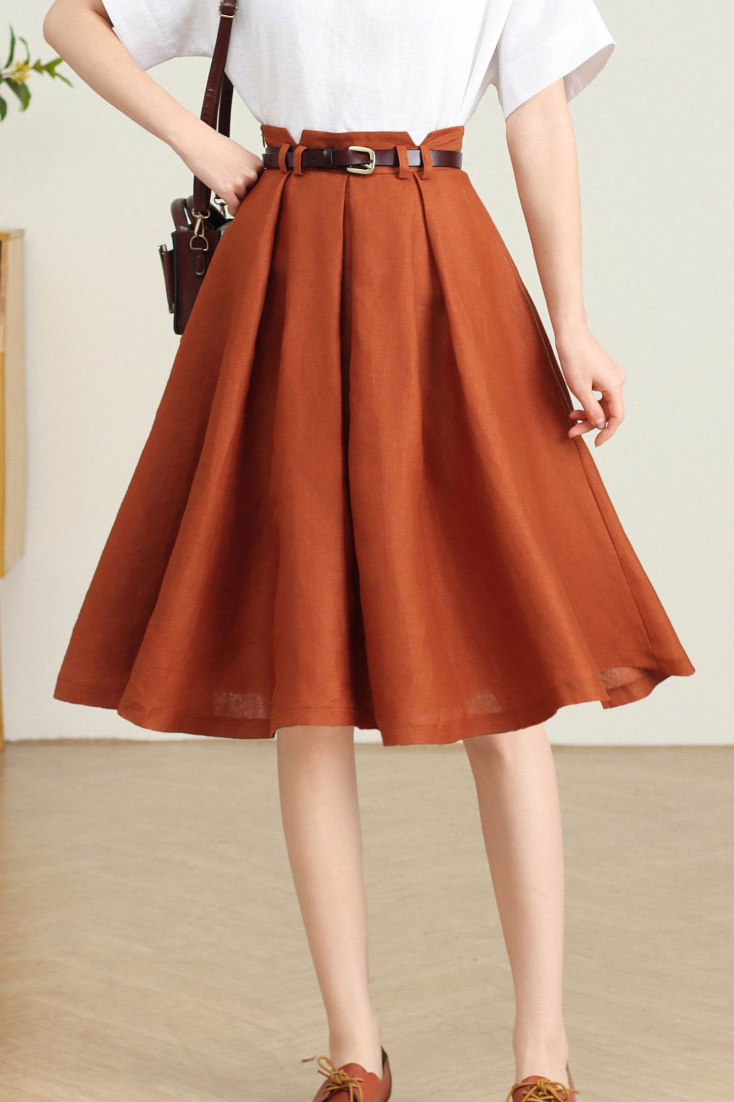 Orange Linen Skirt for Women C4732