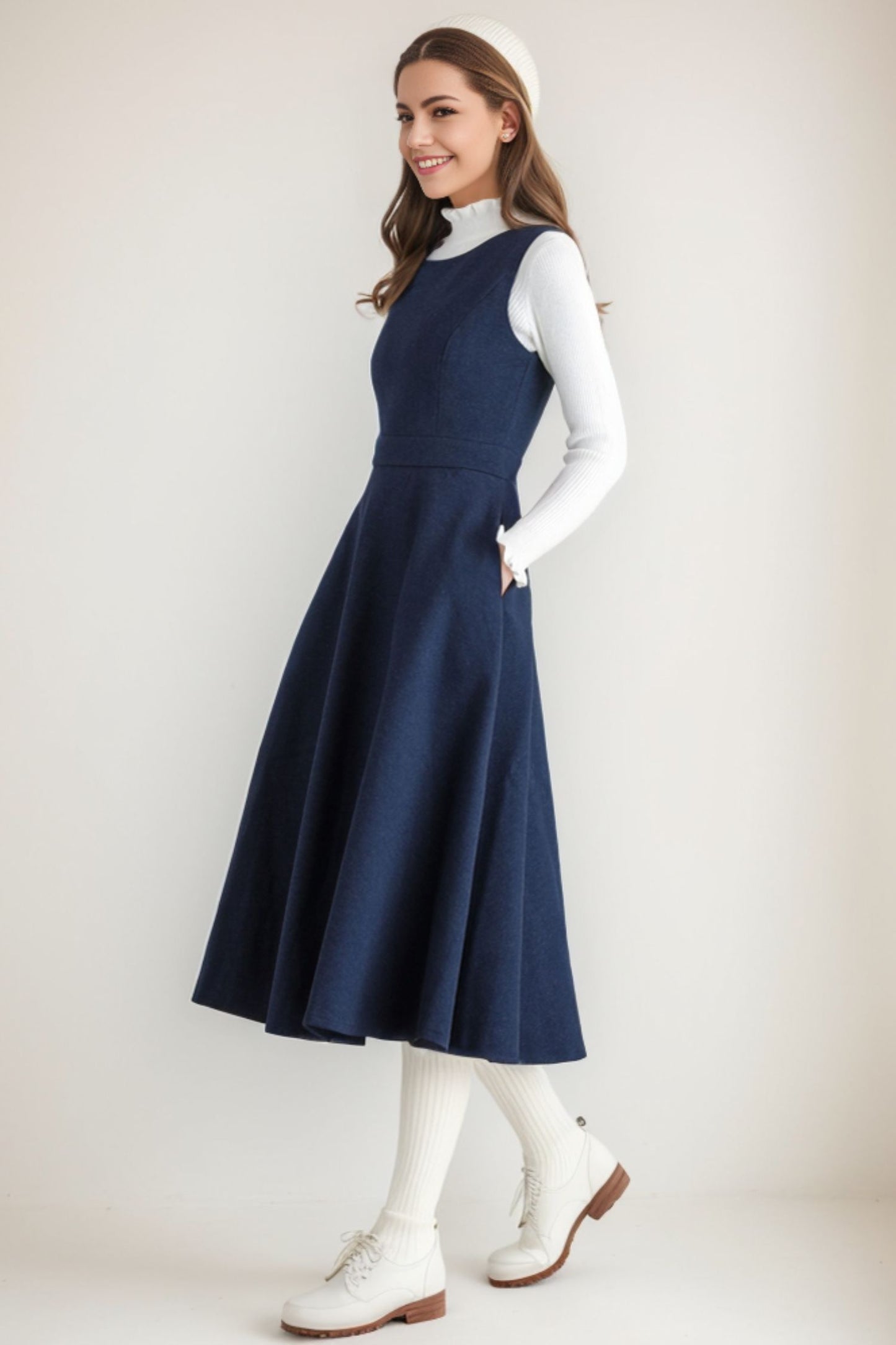 Winter Wool Pinafore Sleeveless Dress C4269
