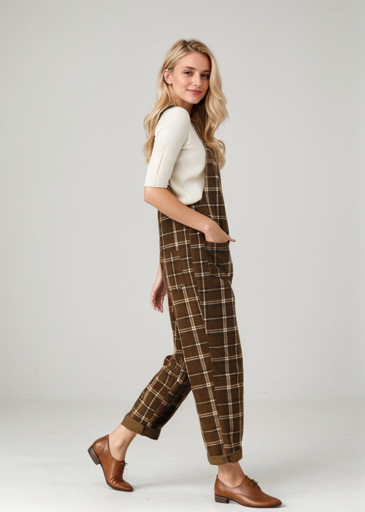 Brown Plaid Jumpsuits for the Modern Woman C4537
