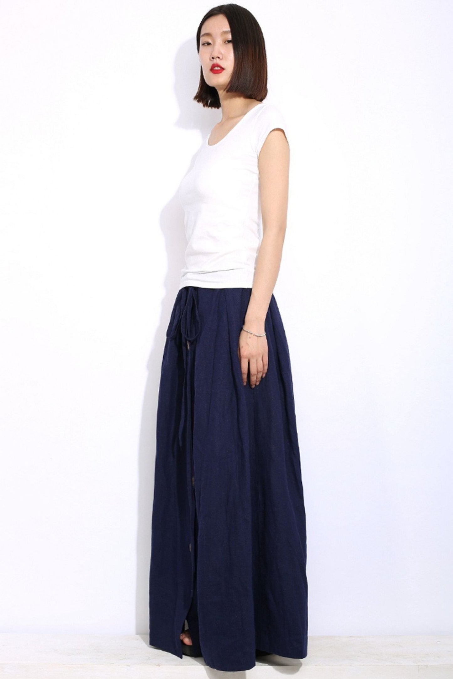 Blue Maxi linen wrap skirt C333