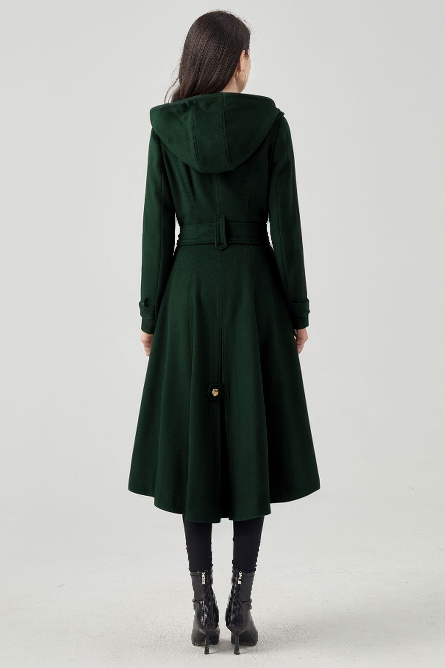 Long Double Breasted Hooded Wool Coat C4406