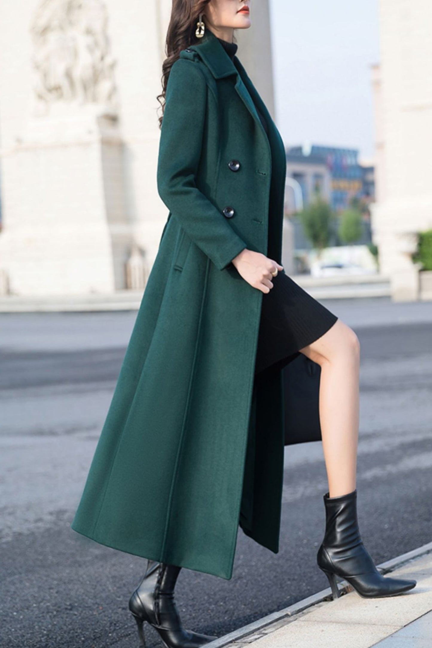 winter double-breasted long wool coat C4147