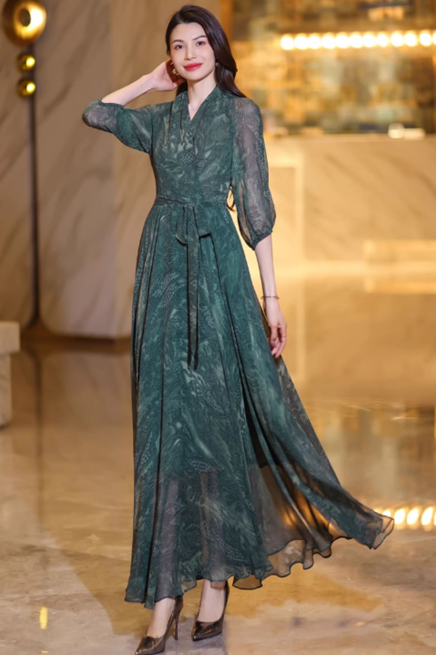 Summer green womens vacation dress C4921