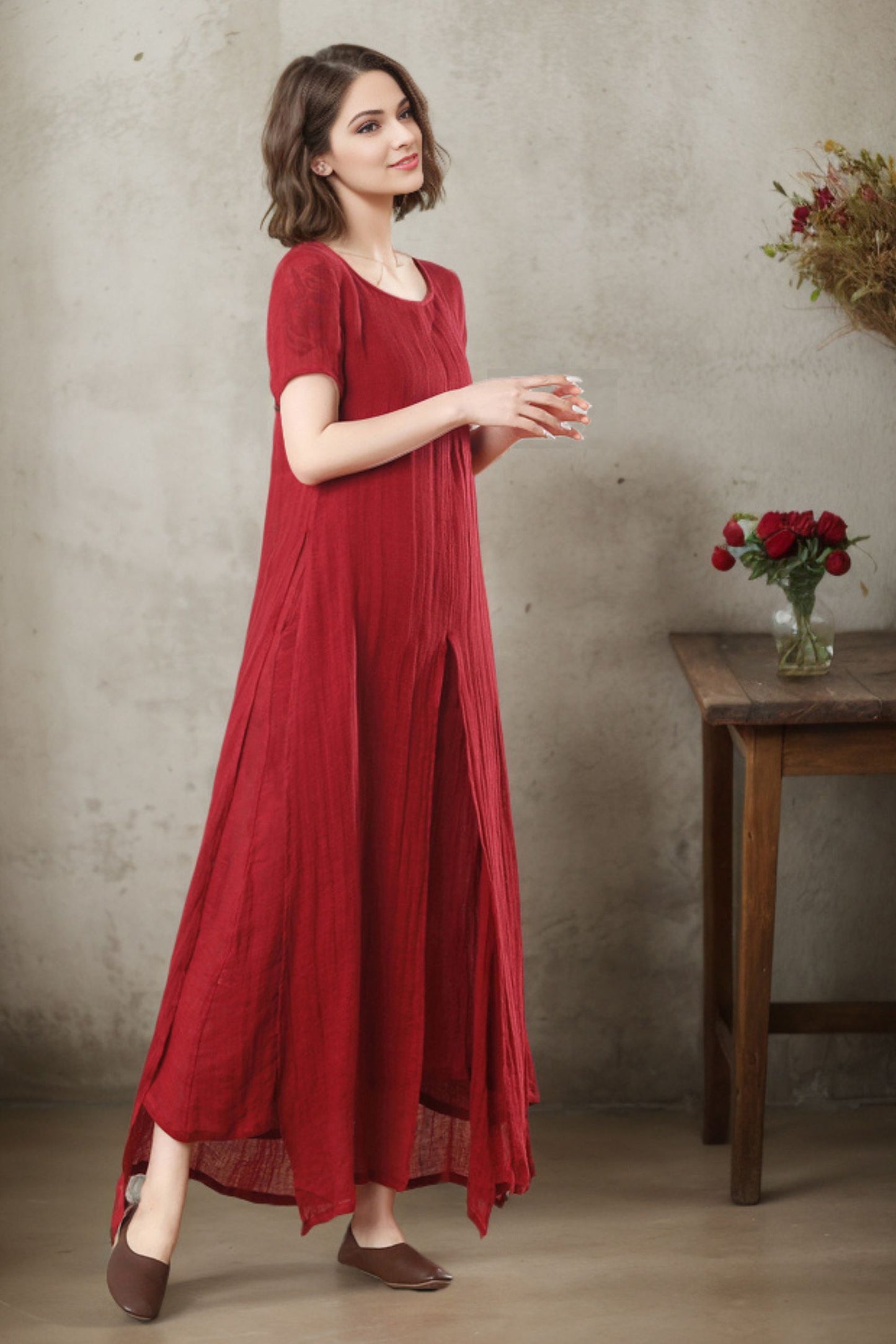 Maxi summer loose fit Linen dress for women c4776