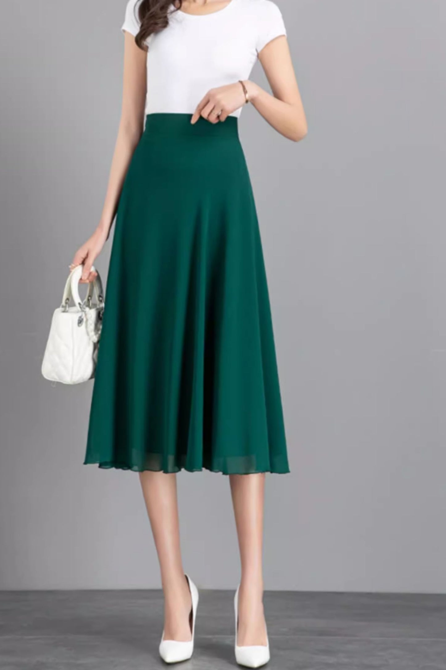 A line midi womens chiffon skirt C5043