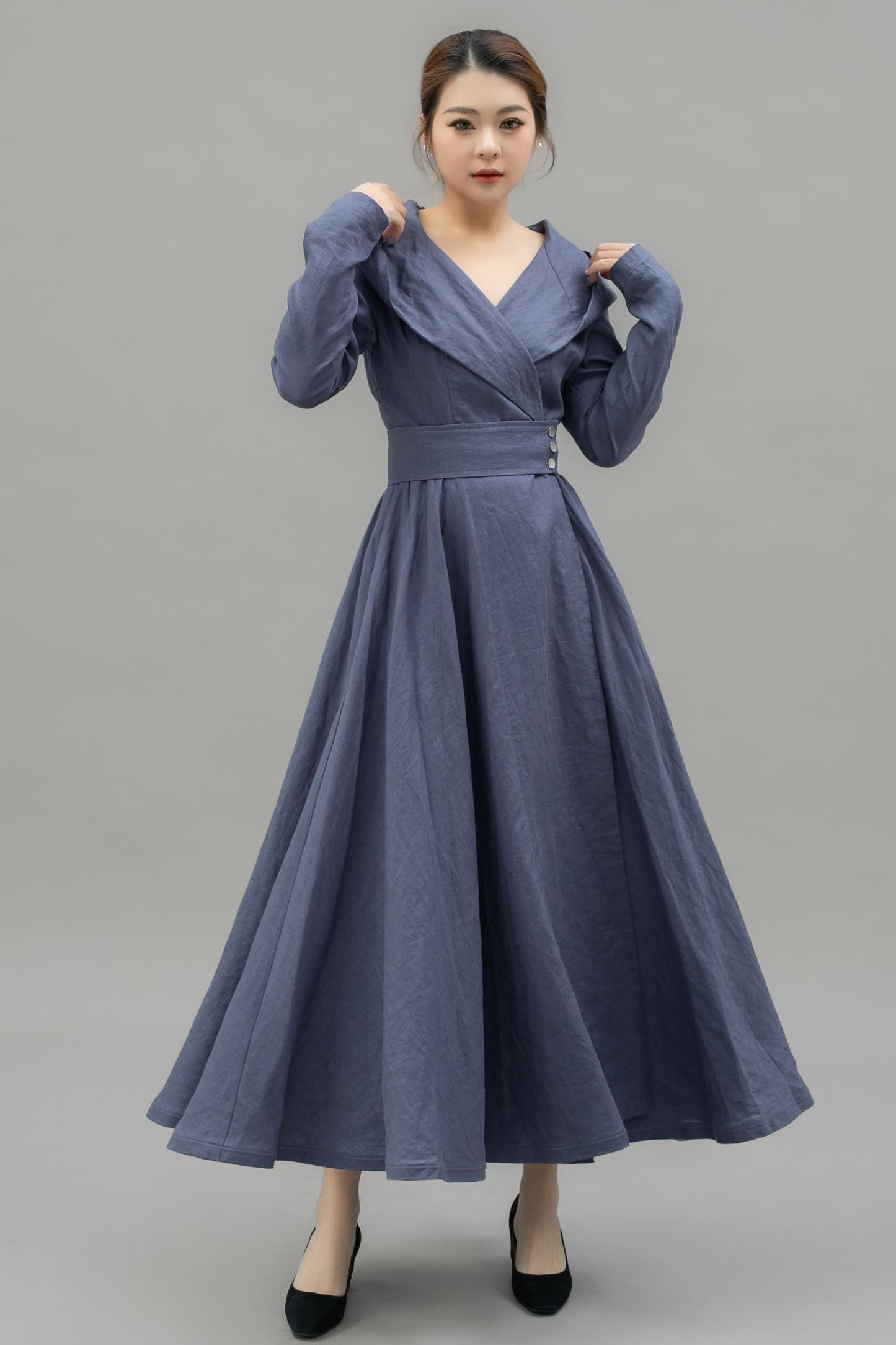 Elegant Hooded Long Linen jackets C4744