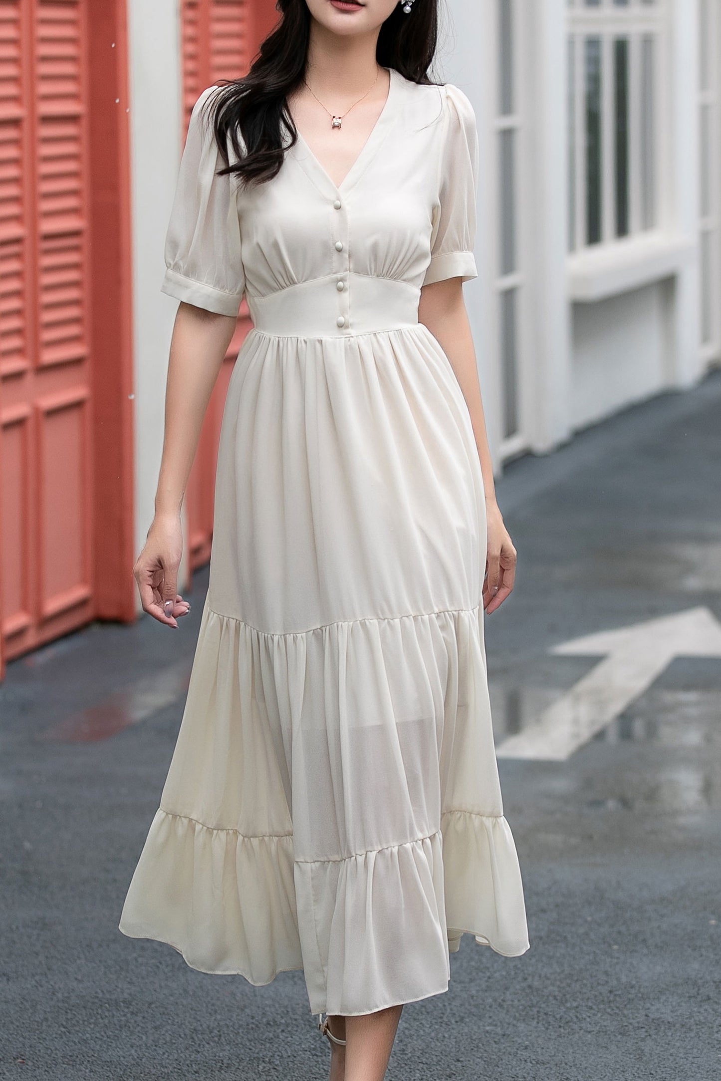 Fit and flare long prom chiffon dress C5038