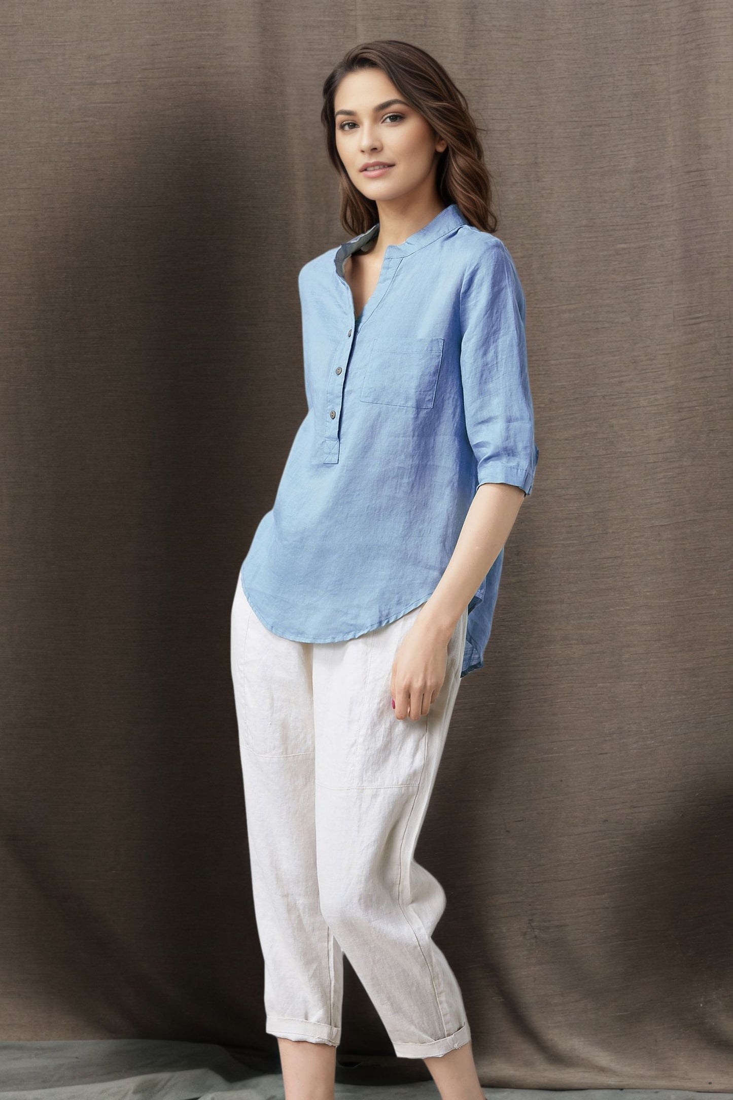 Blue linen top for women C4853