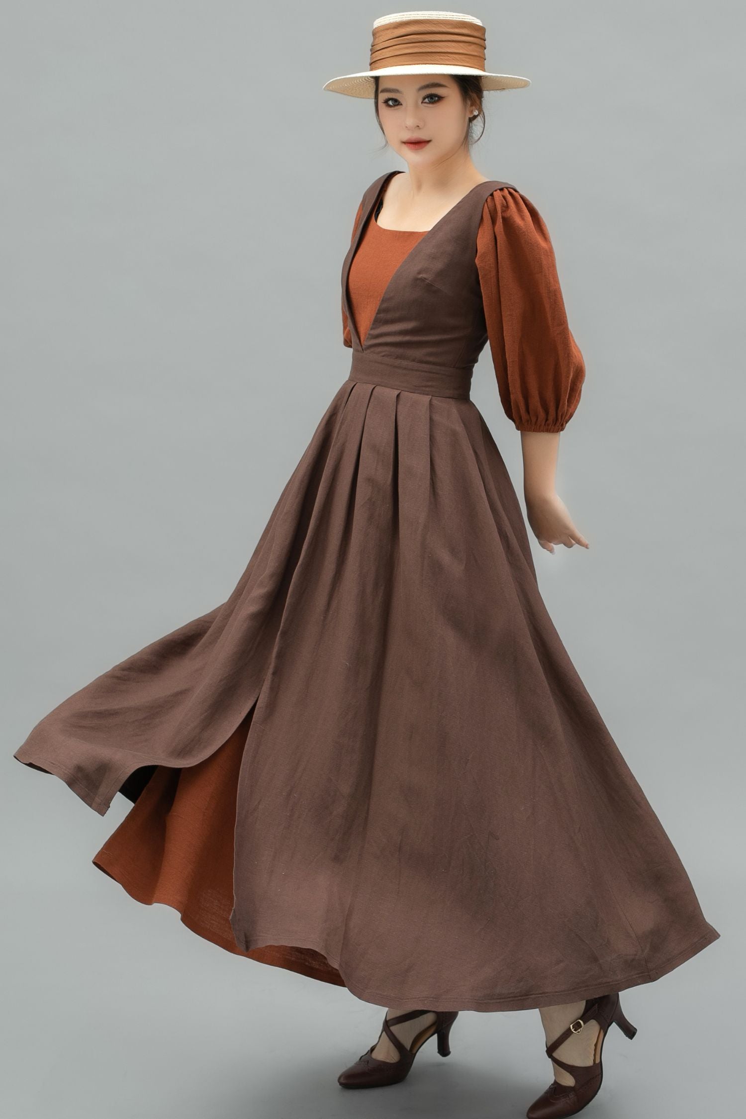 Long Linen pinafore dress C4749 – YLISTYLE Long Linen pinafore dress C4749 – YLISTYLE