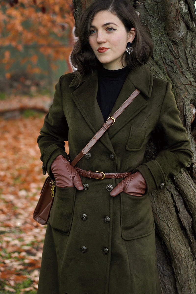 Army Green Wool Military Coat Women C3766