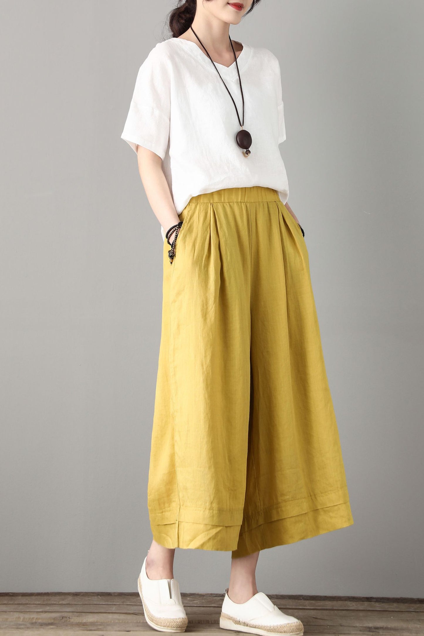 Elastic Waist Linen Pants C1807