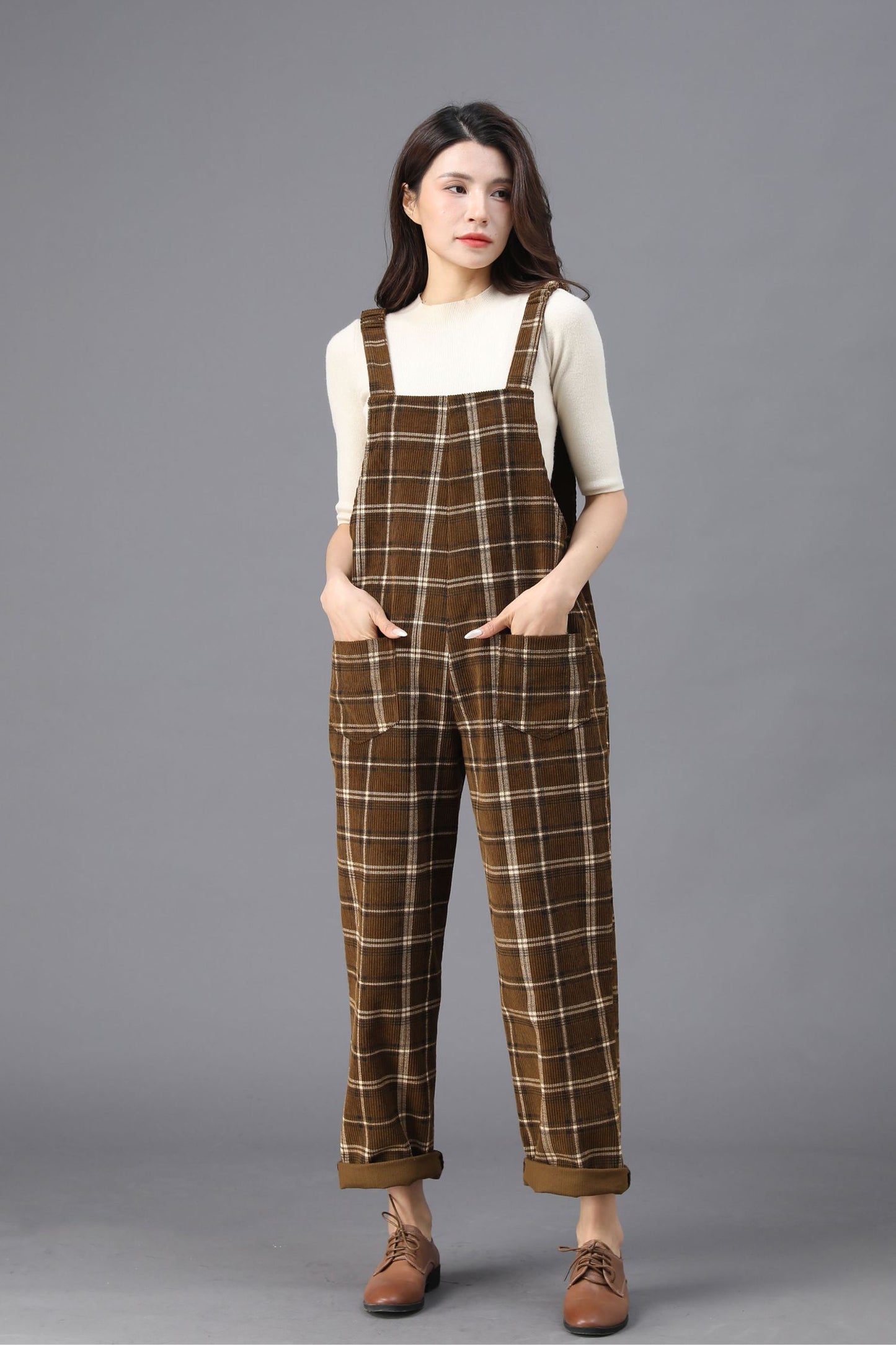 Brown Plaid Jumpsuits for the Modern Woman C3922