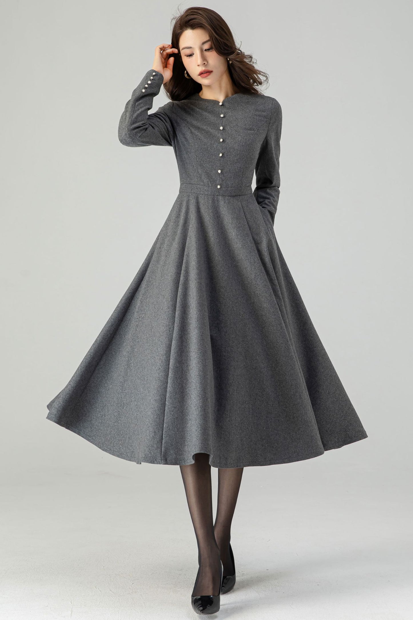 Grey Fit and Flare Dress C3613-Size S US6 #CK2301114