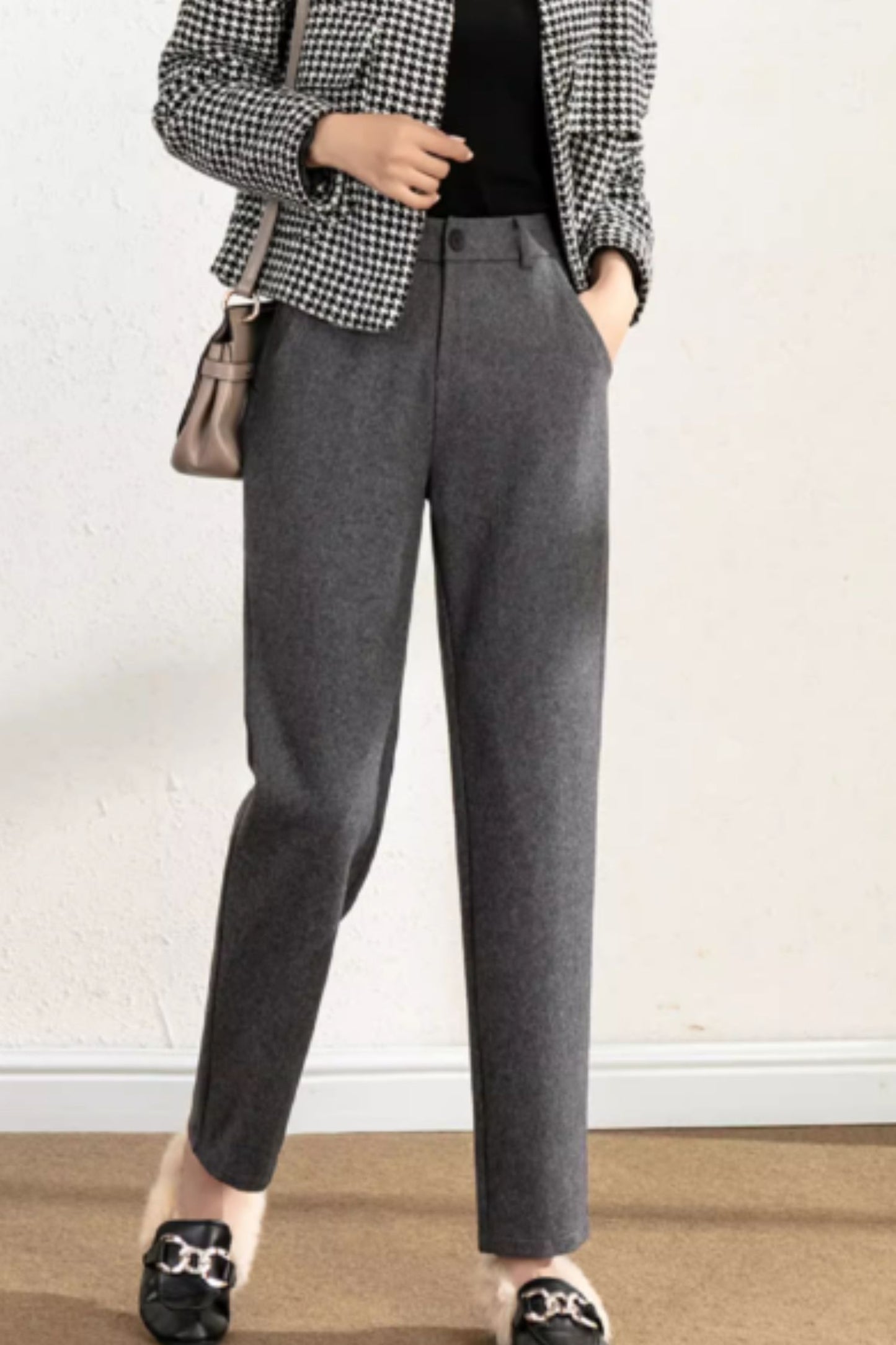 Tapered gray winter wool pants C4647