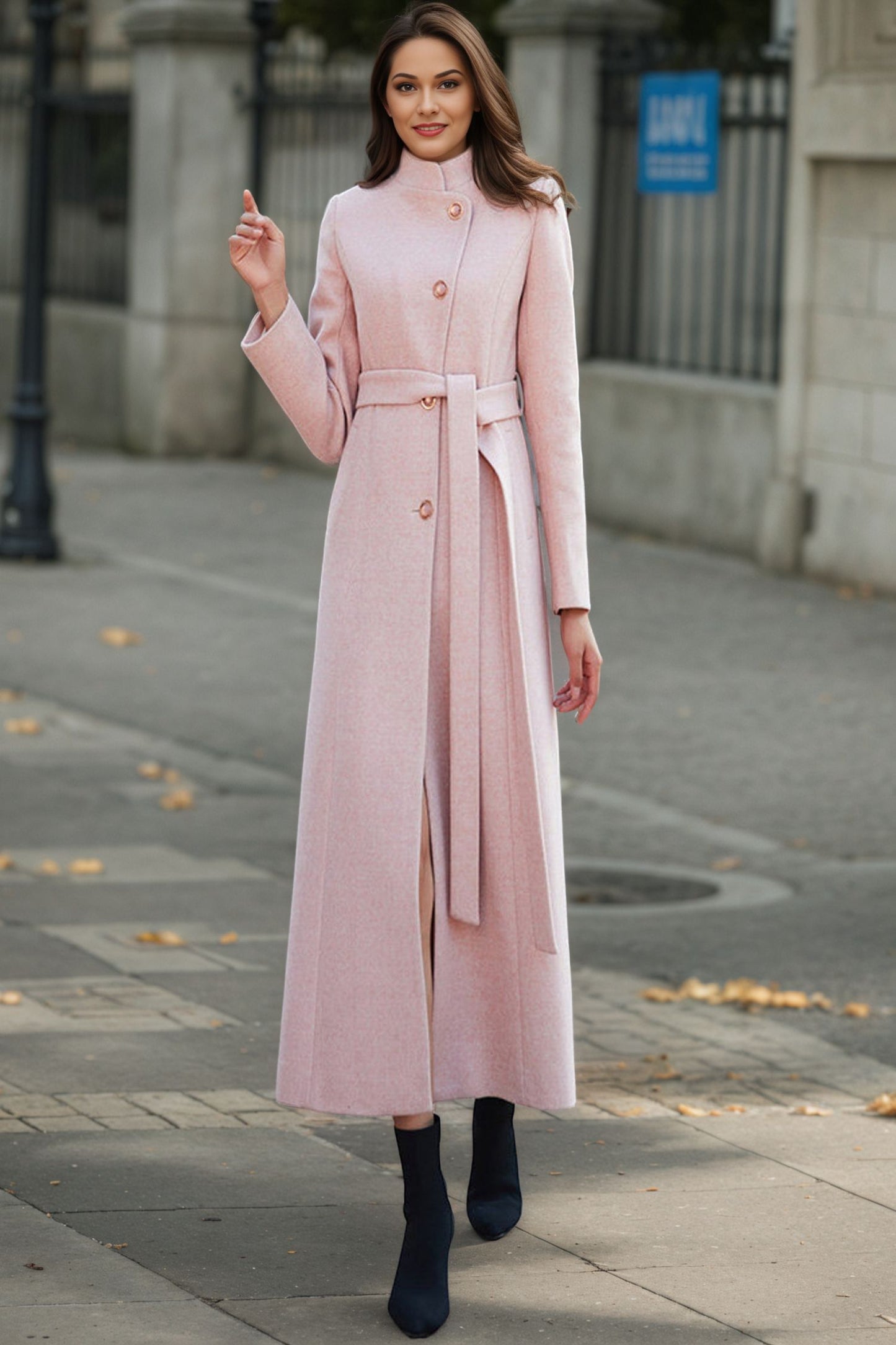 Pink Long Wool Maxi Coat C4947
