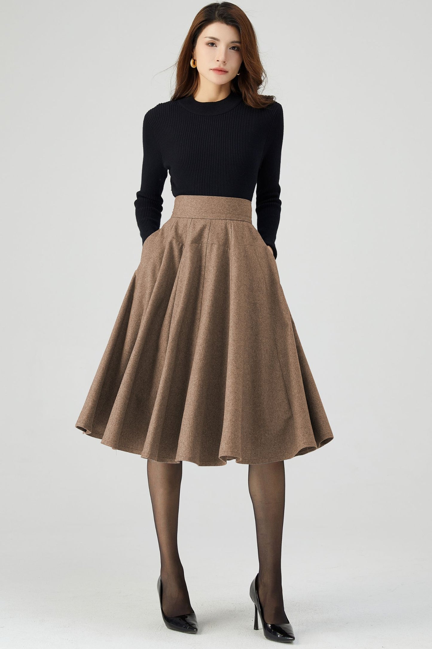 Swing Knee Length Skirt, Wool Skirt Women C4527