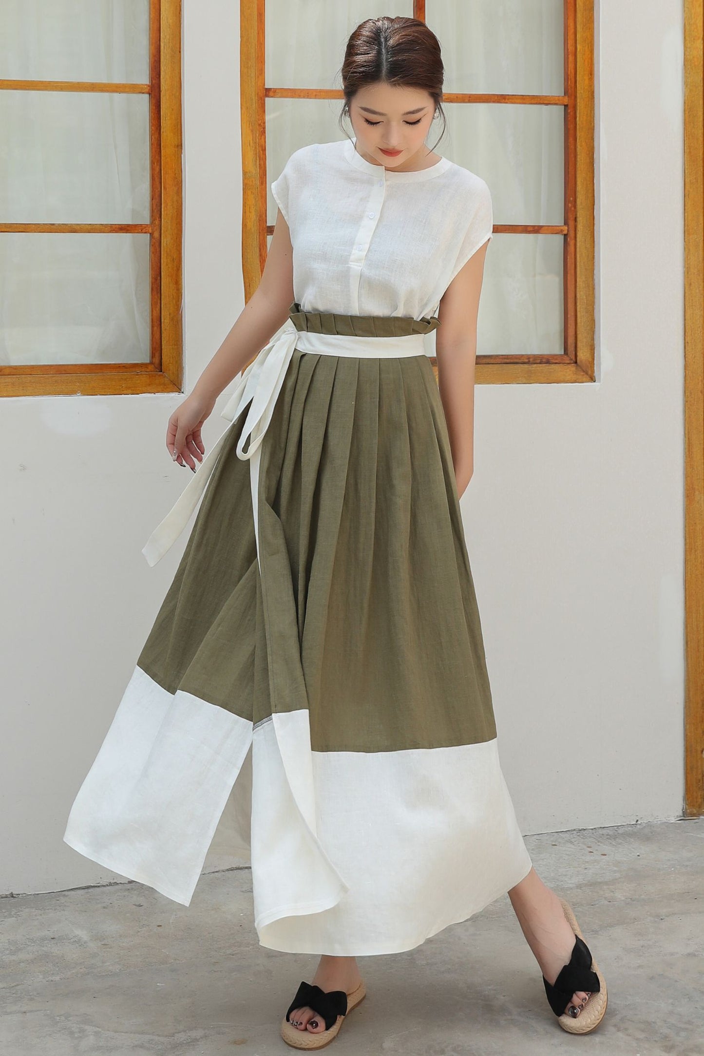 Womens Wrap Linen Maxi Skirt c4835