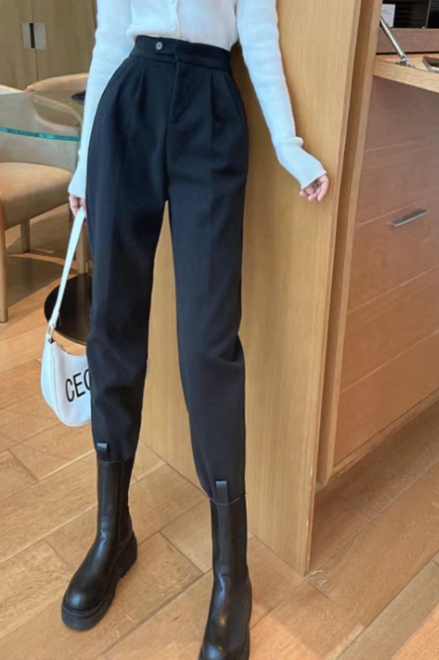 High waist long winter wool pants C4649