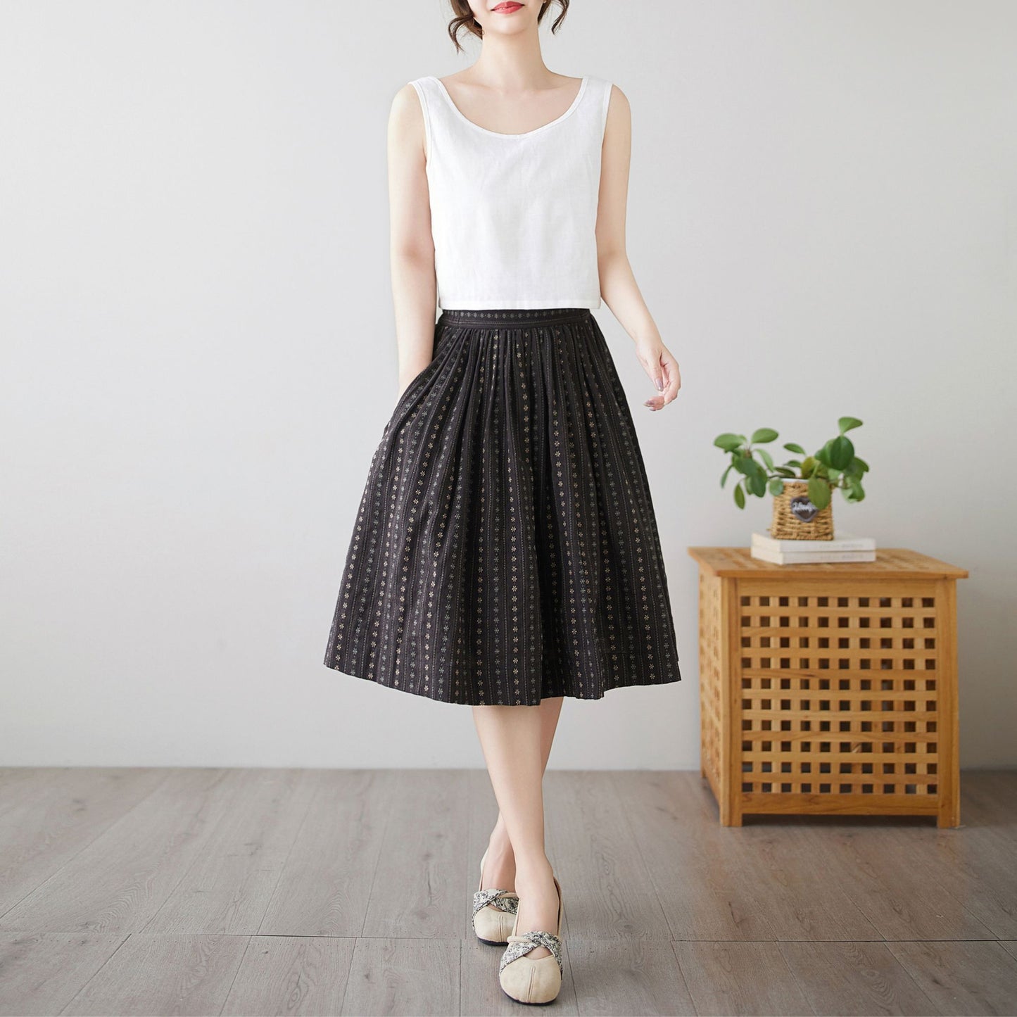 Summer Women's Cotton midi skirt c4894