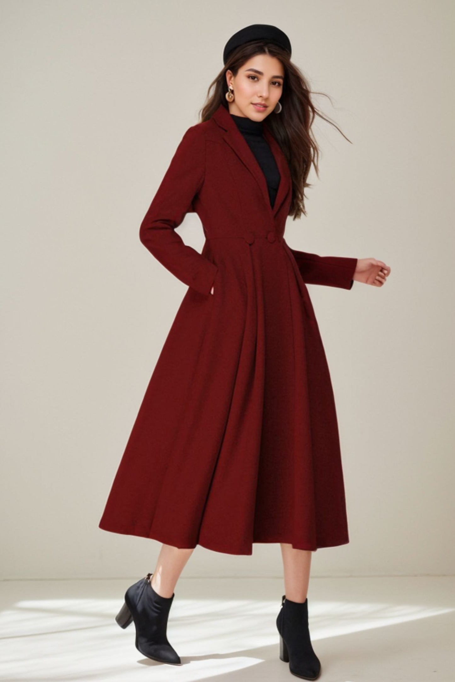 Vintage inspired long wool princess coat C4335