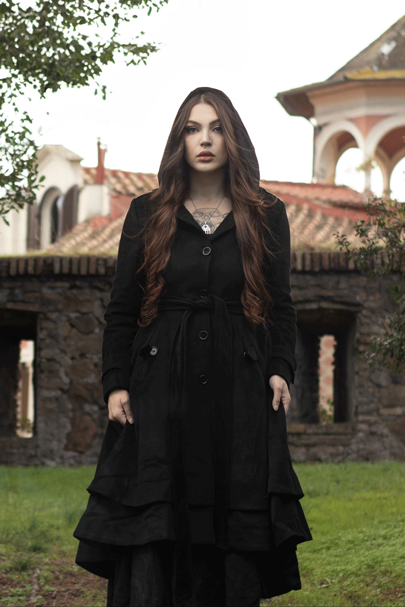 Hooded Wool Coat Women, Black Wool Coat C3778