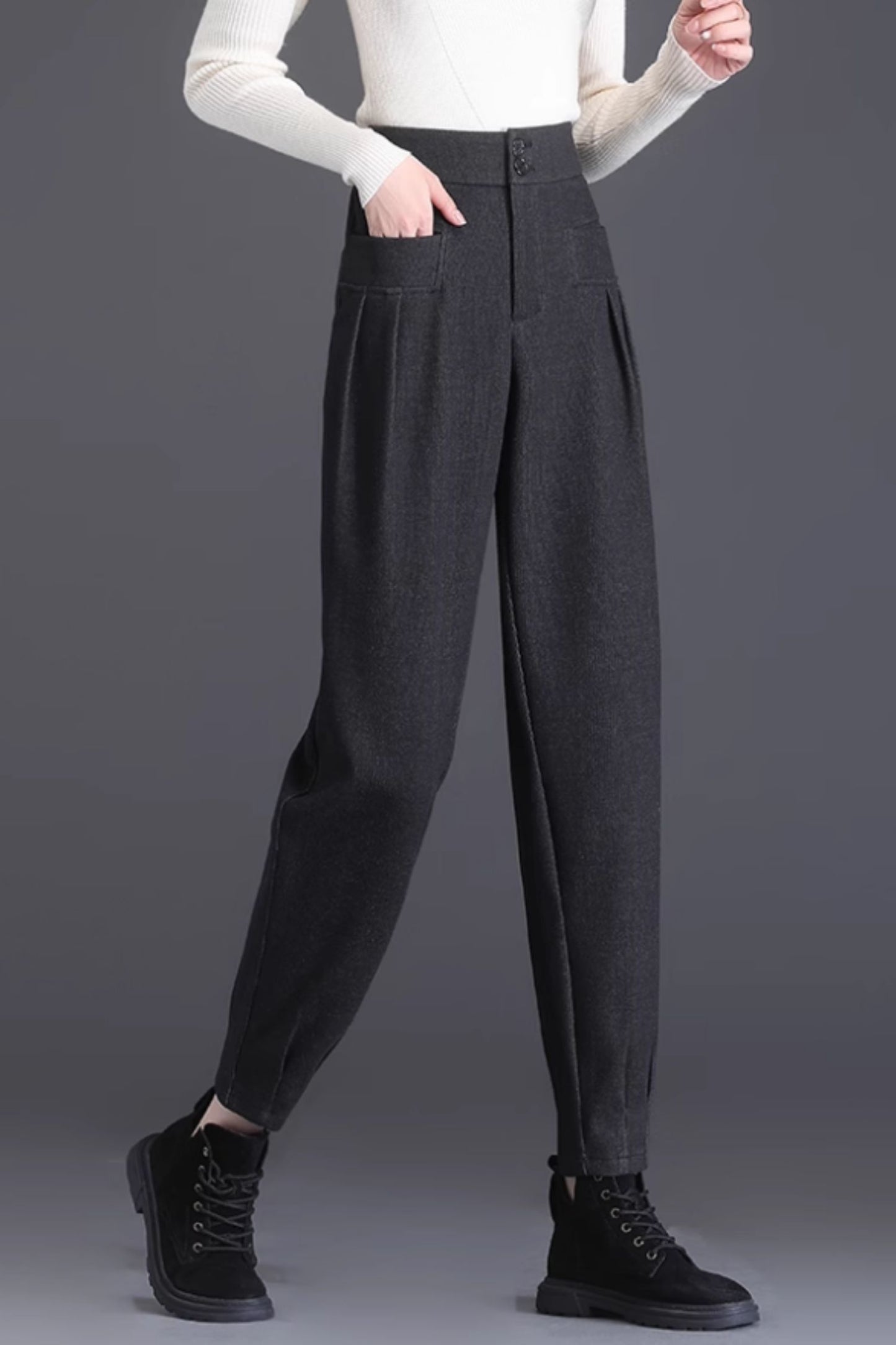 Loose fitting long wool pants women C4644