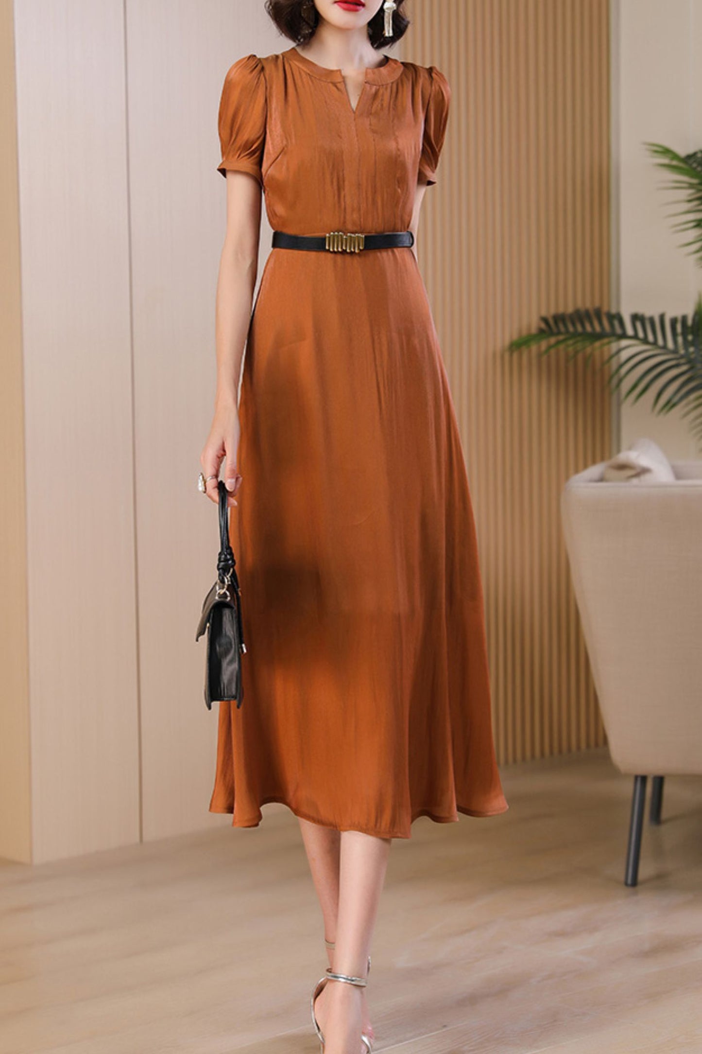 summer orange long dress C4077