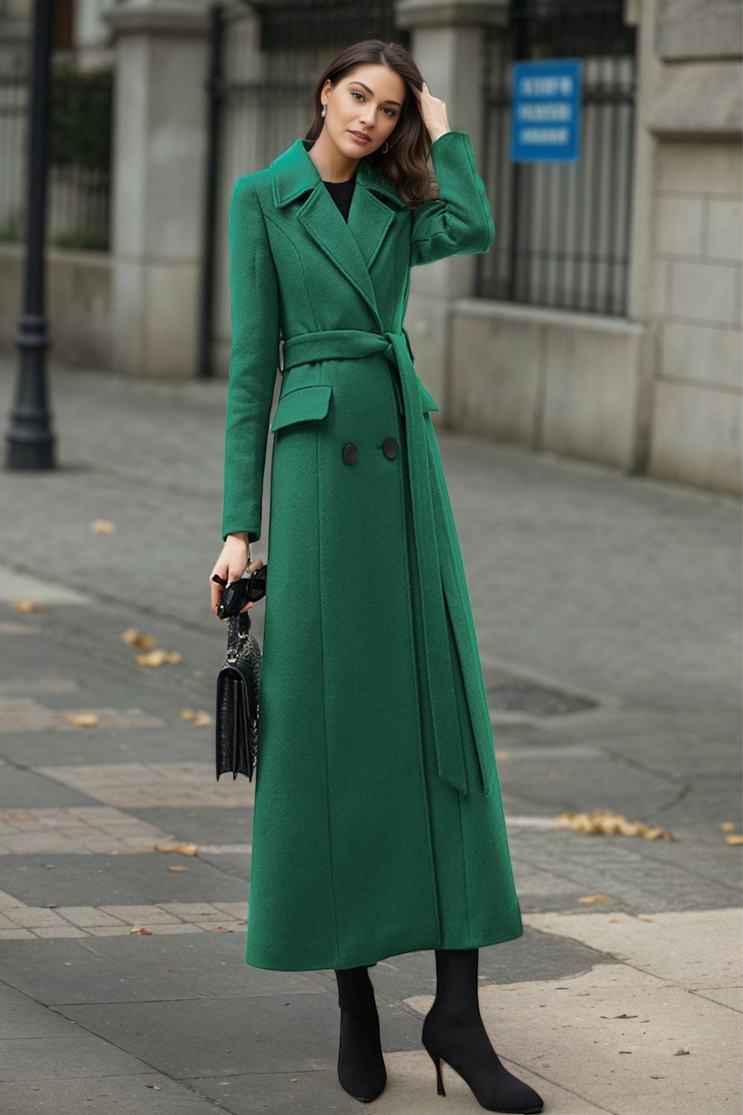 Emerald Green Long Wool Coat C4952