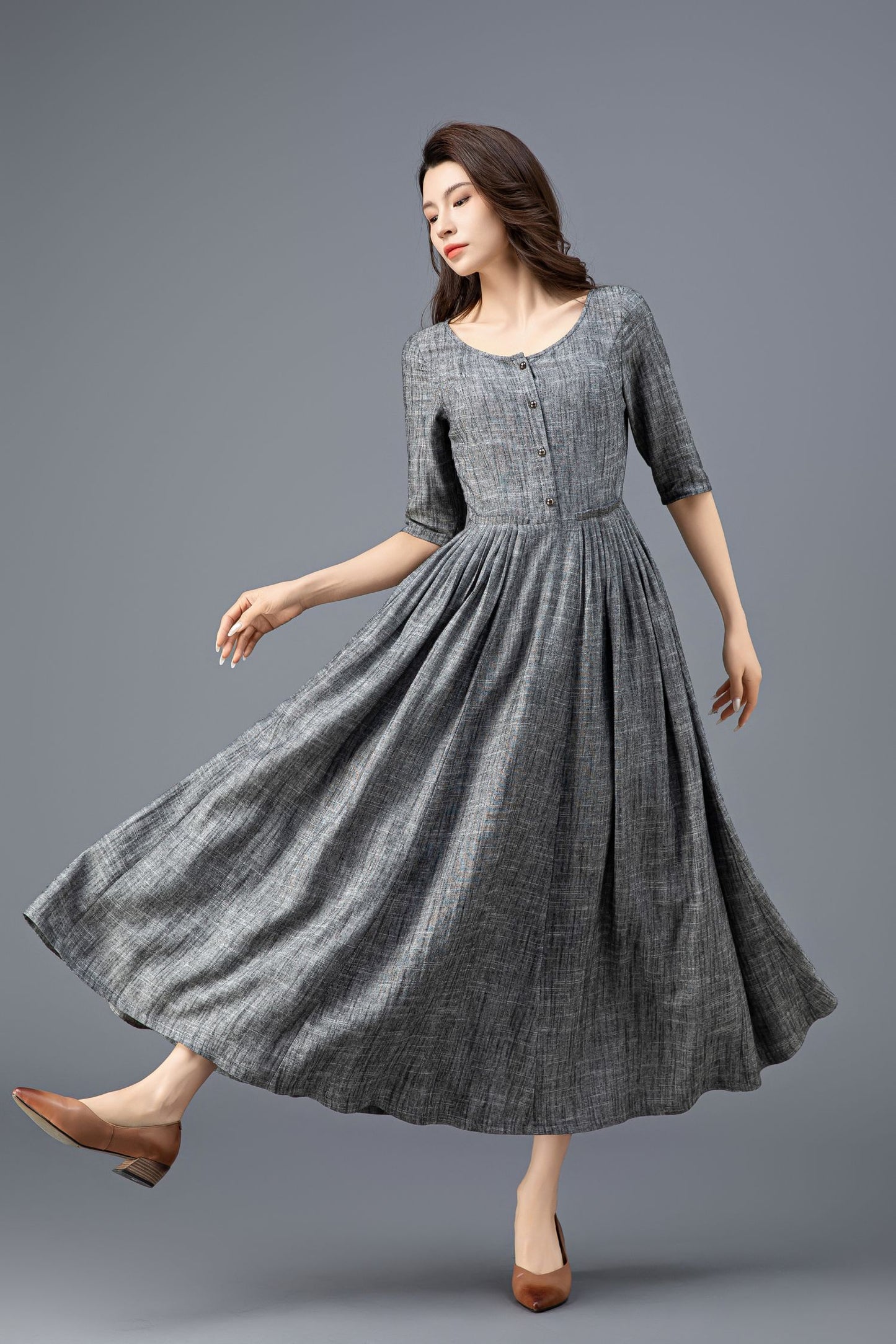 Women's Gray Linen Dress C3916