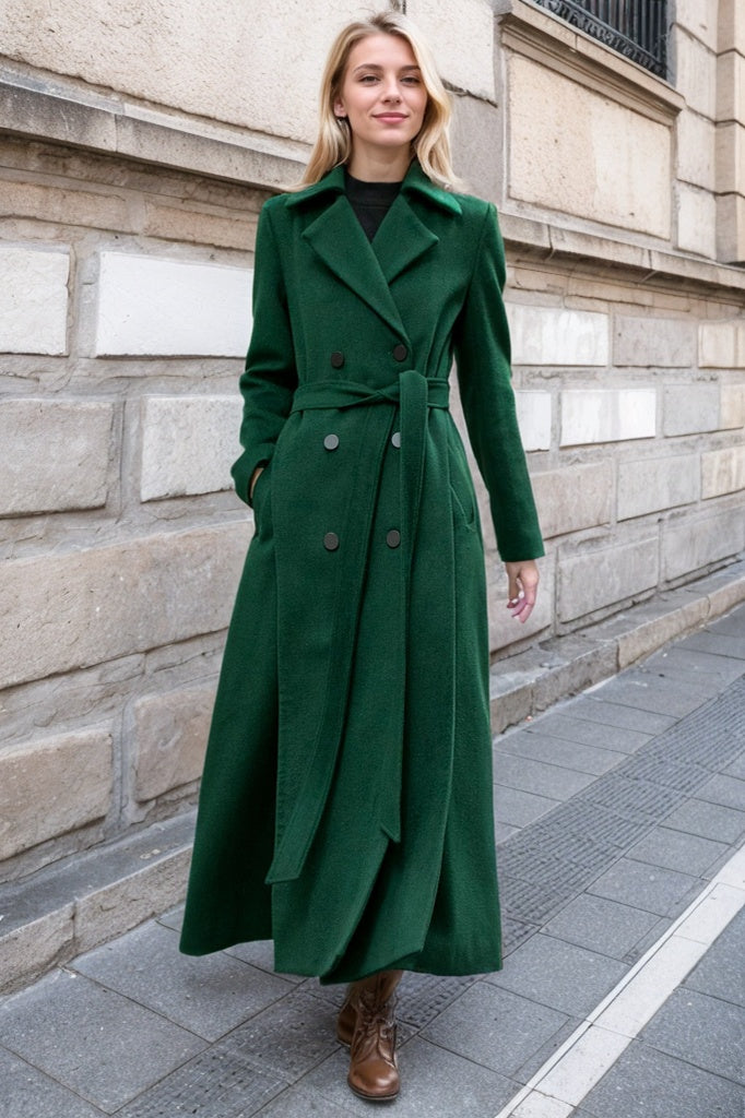 Maxi green long trench wool coat C4505