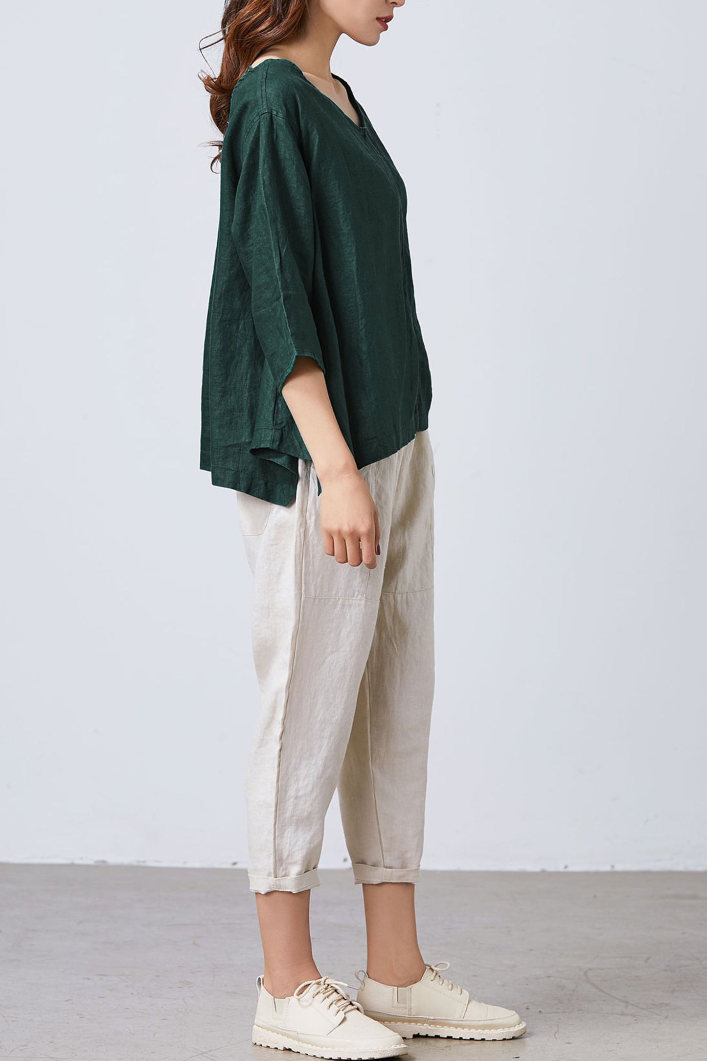Women's Casual Green Linen Tops C4858