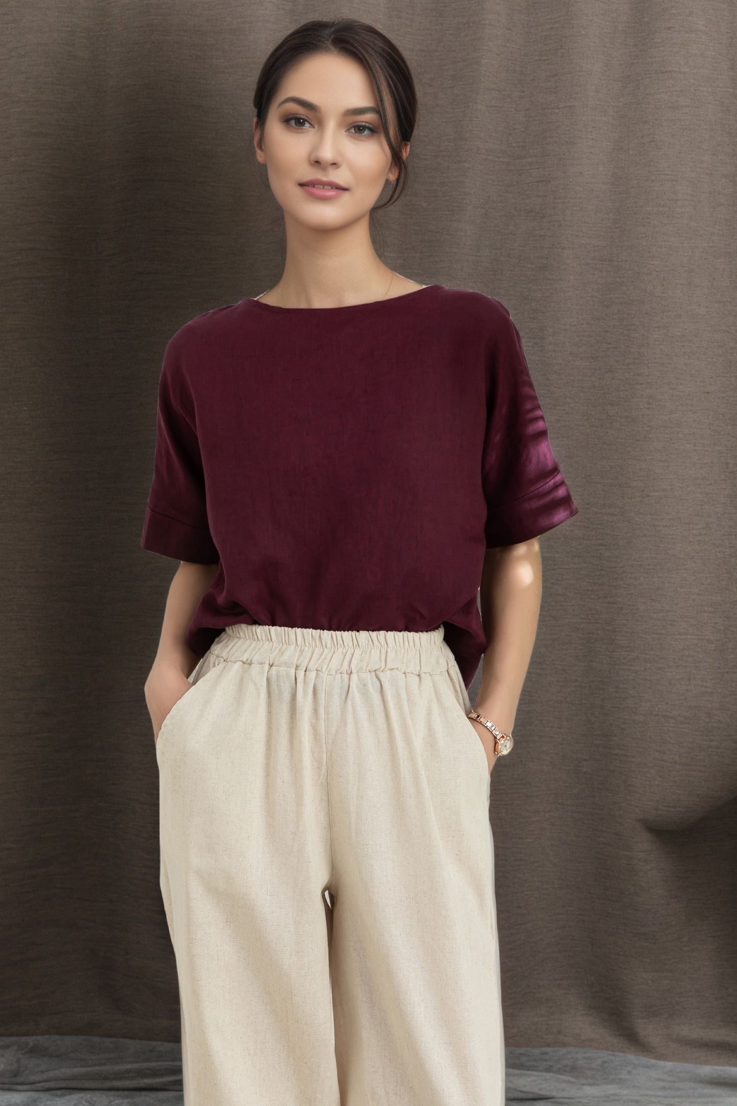 Women's summer loose fitting Linen Tops C4850