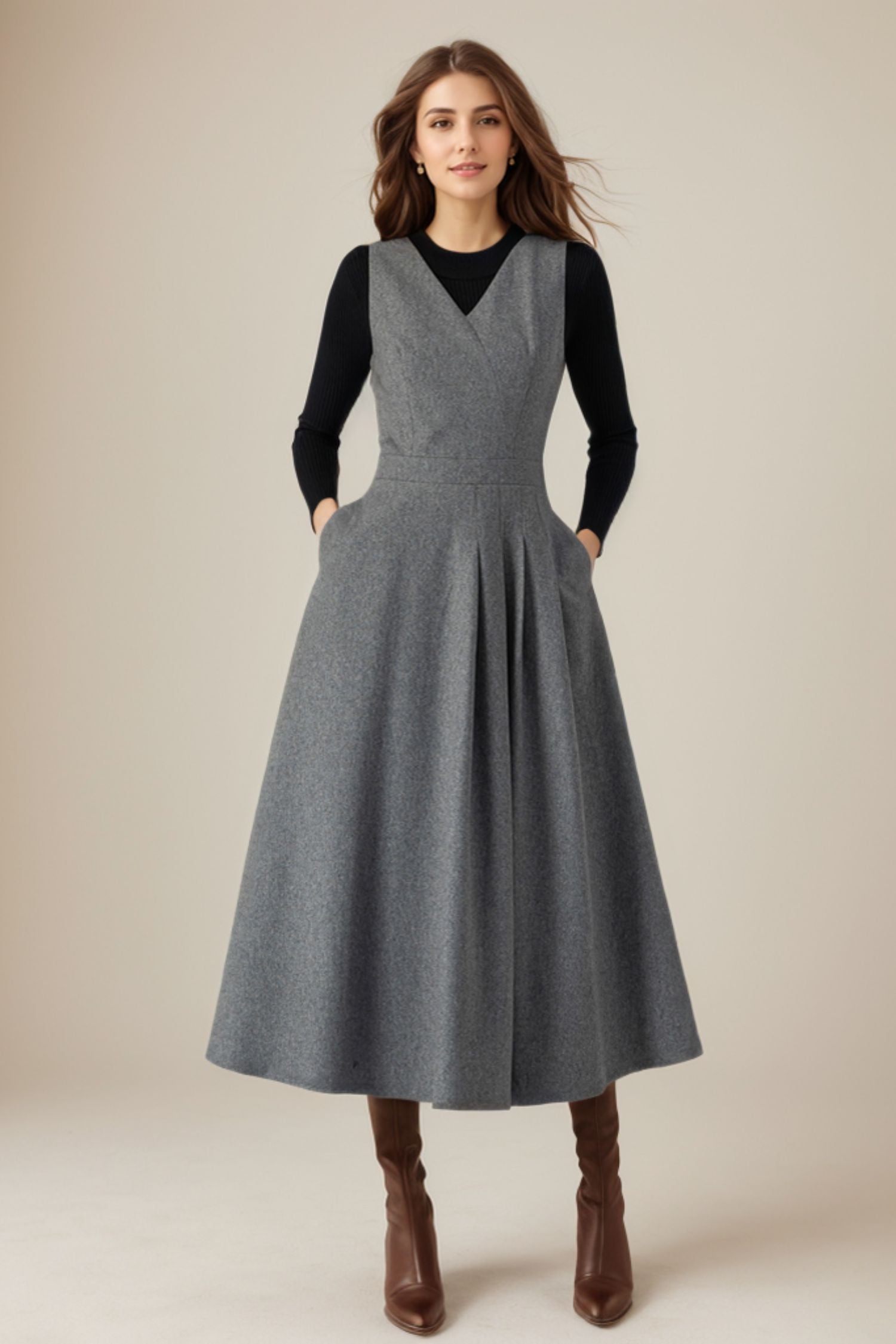Womens Winter Sleeveless Wool Dress C4320 YLISTYLE Womens Winter Sleeveless Wool Dress C4320 YLISTYLE