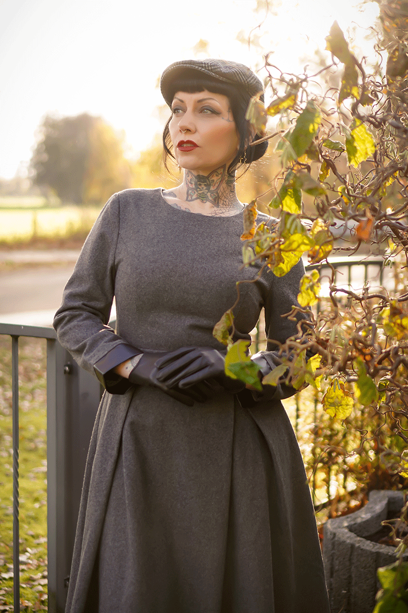 Classic Long Warm Winter Gray Wool Dress C3784