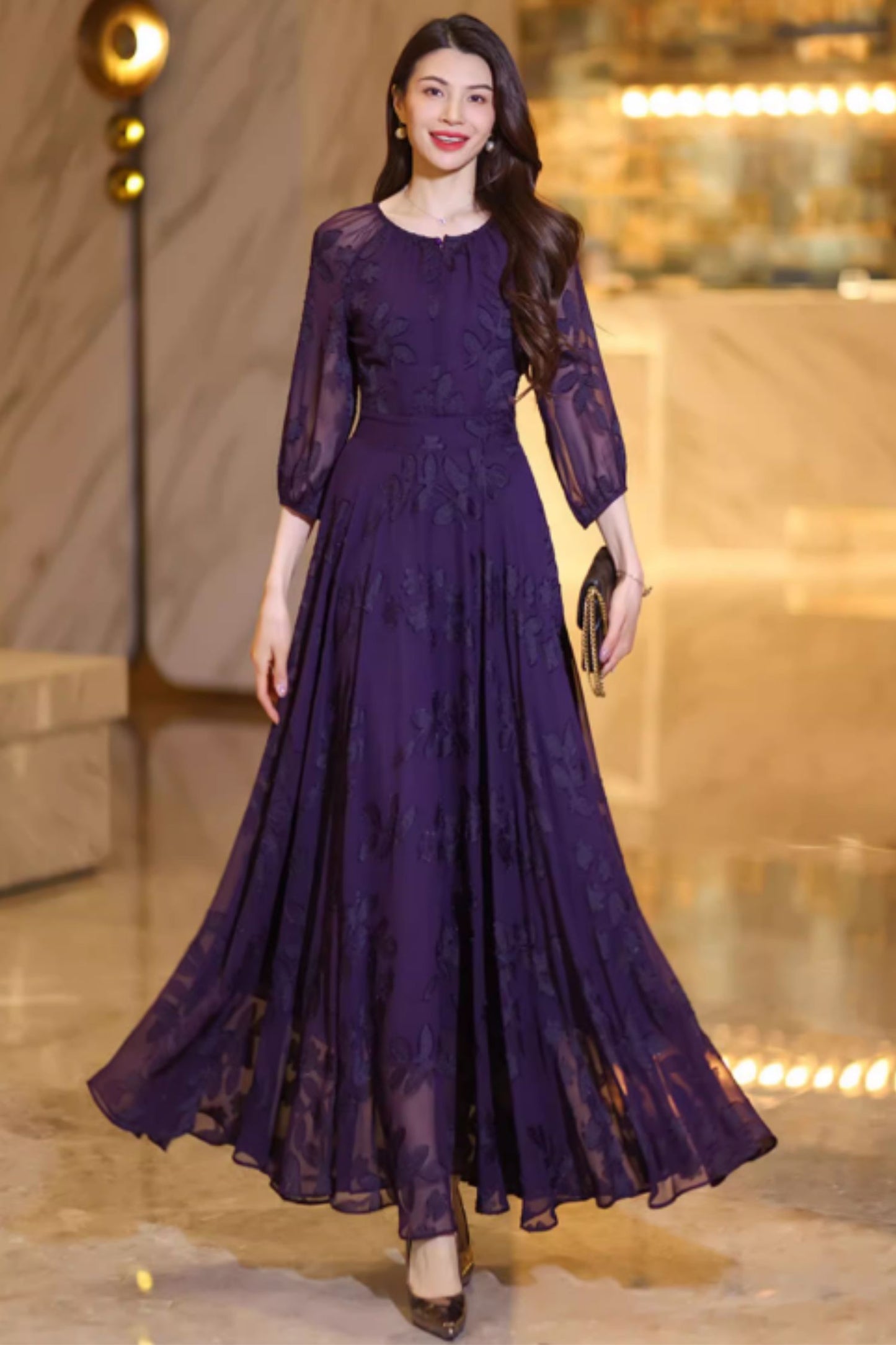Prom purple long bridesmaid dress C4920