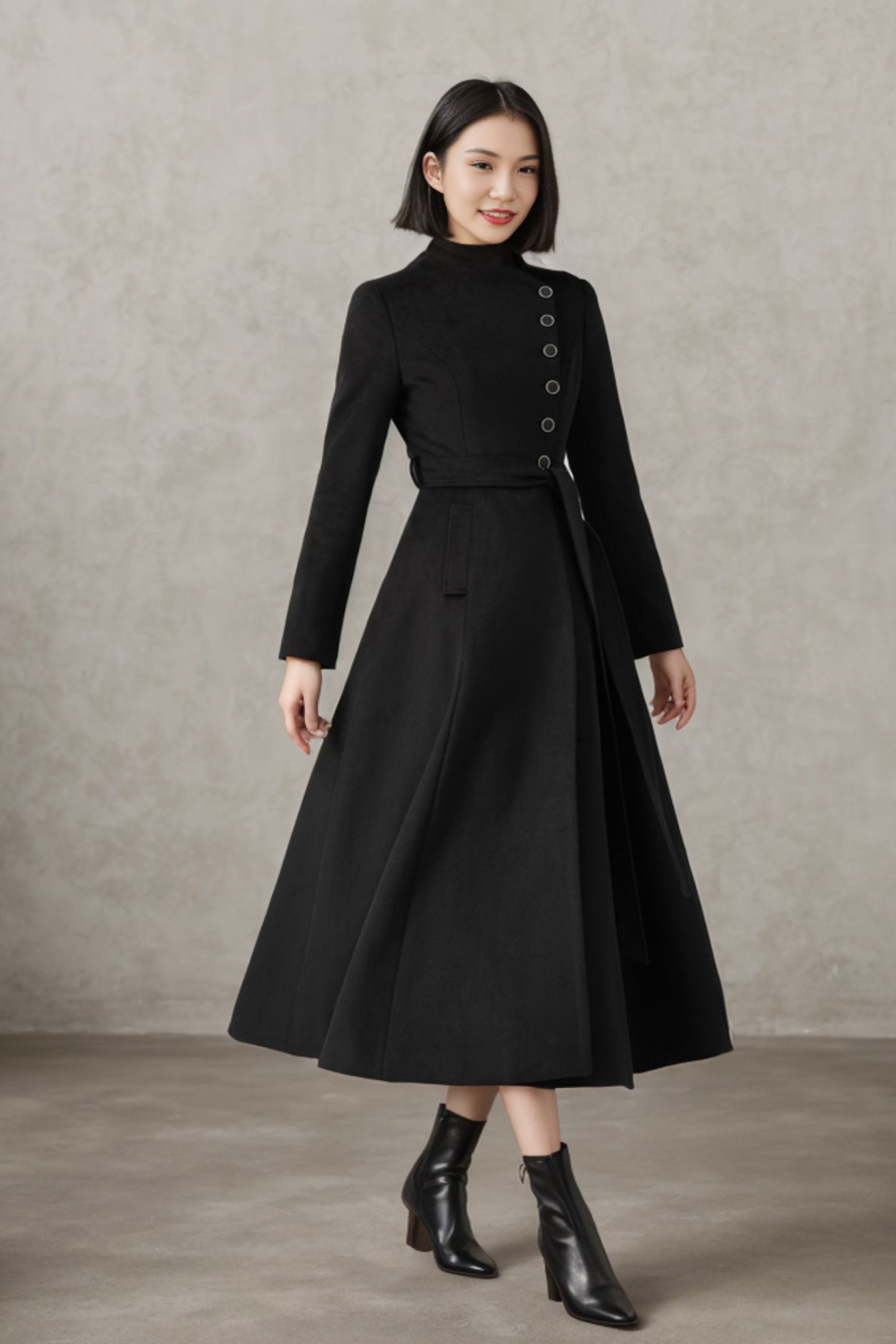 Black Long Wool Coat, Winter Wool Coat women C3706