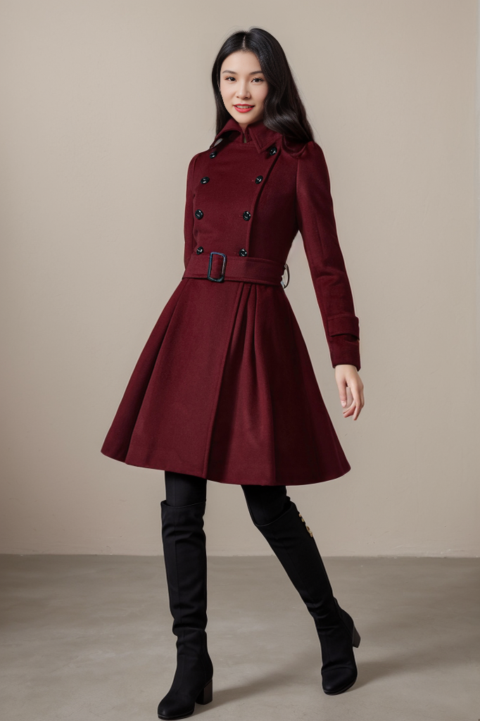 Double breasted wool coat with pockets C1590