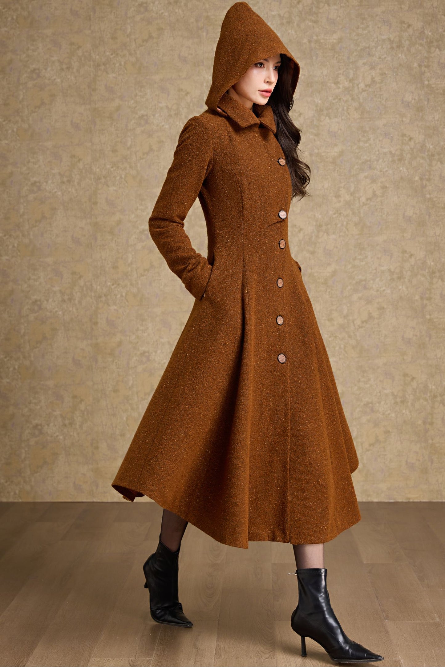 Asymmetrical hooded winter wool coat - C4475