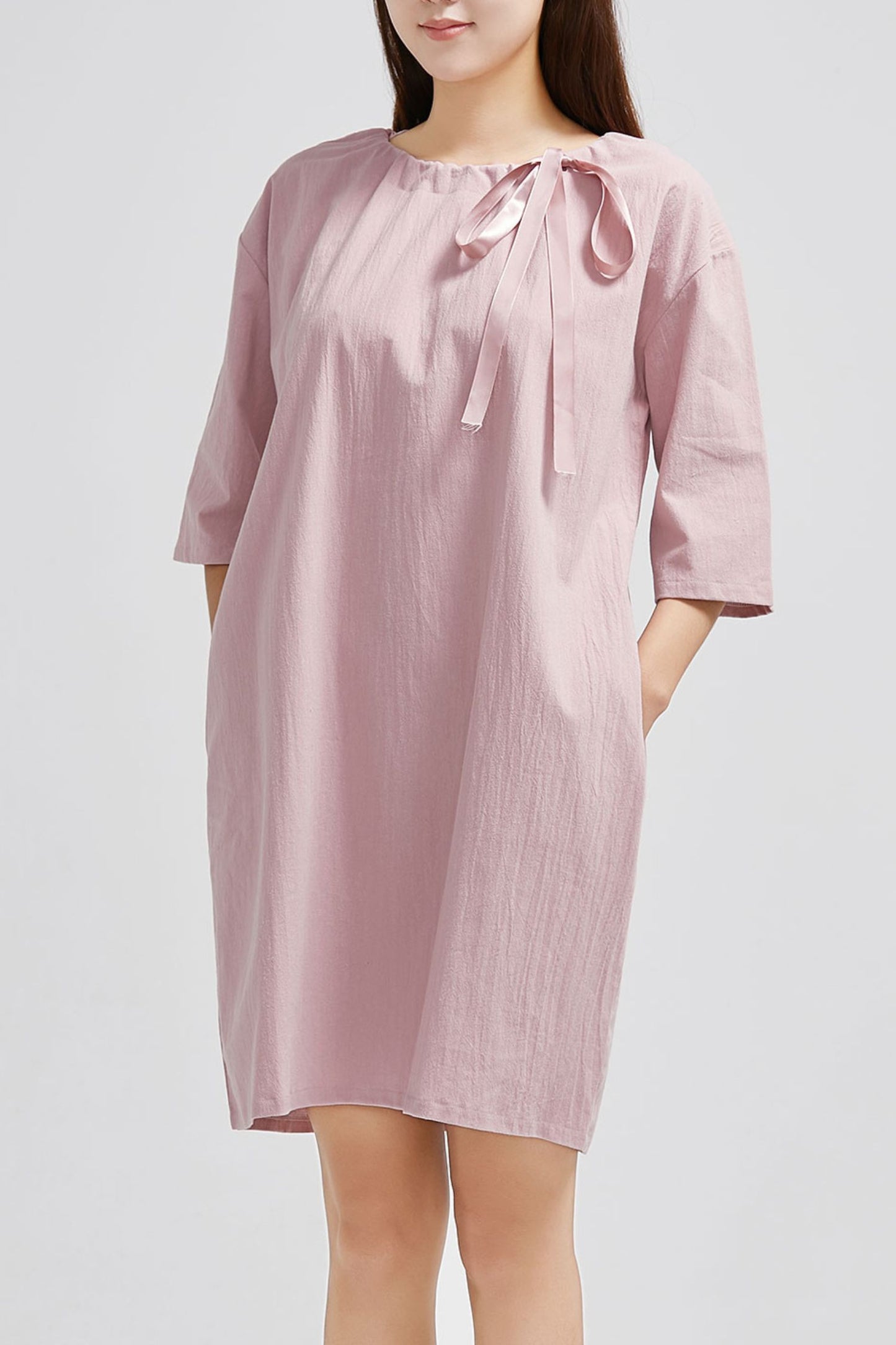 Pink Five Sleeve Linen Dress C1633