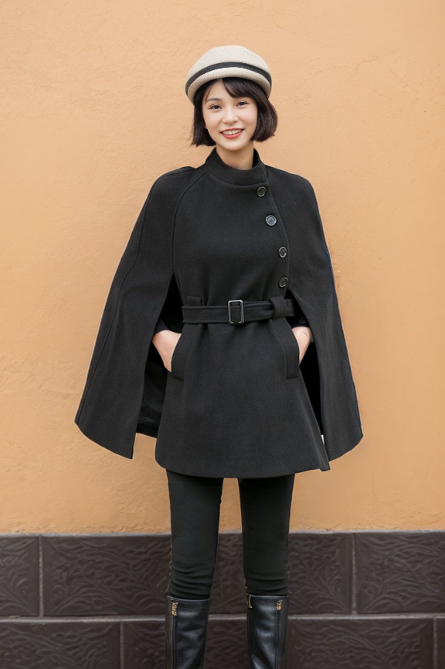 Oversized Wool Poncho Jacket, Winter Fall Short Cloak Coat C2546